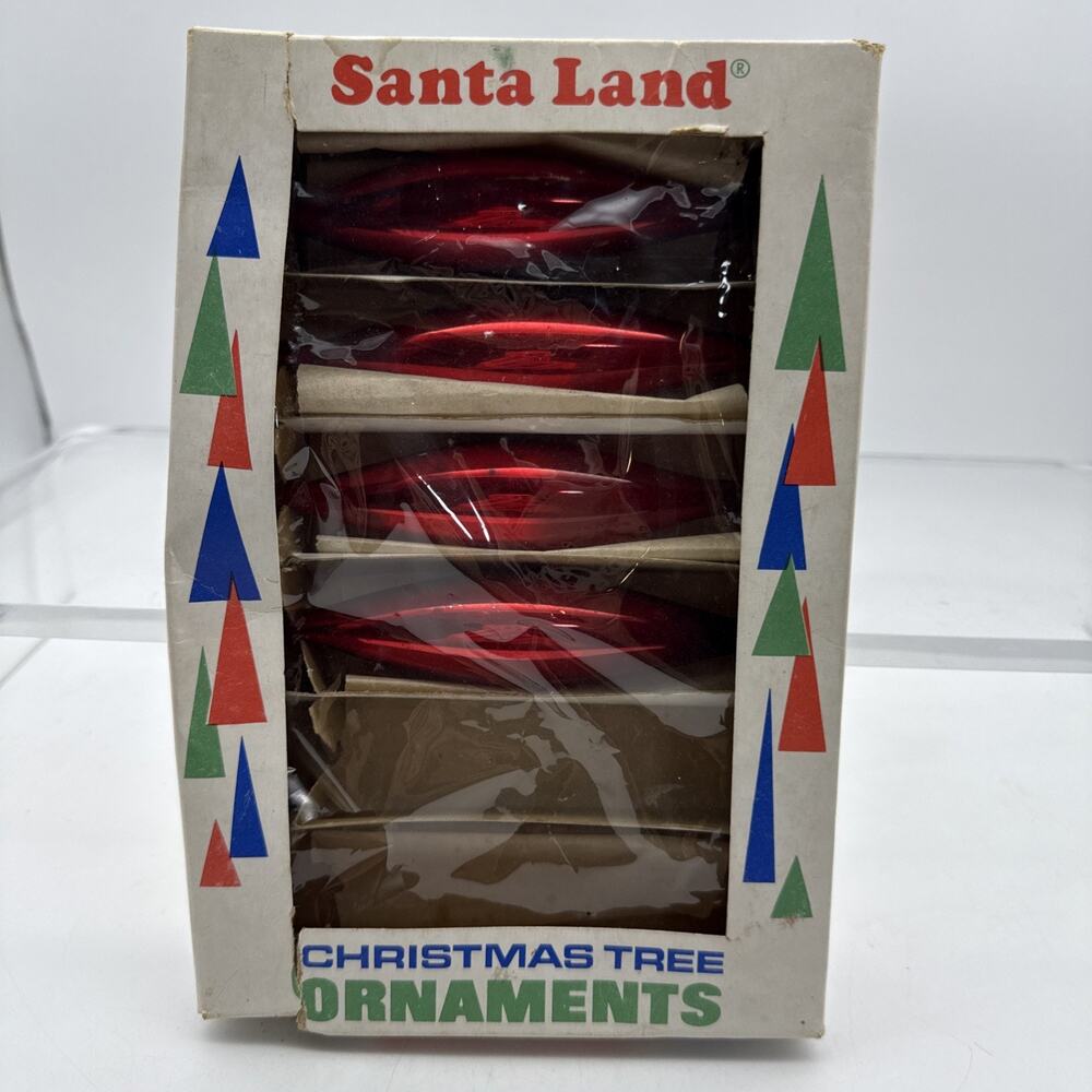 4 Vintage Santa Land Teardrop Poland Blown Glass Christmas Ornaments - AS IS